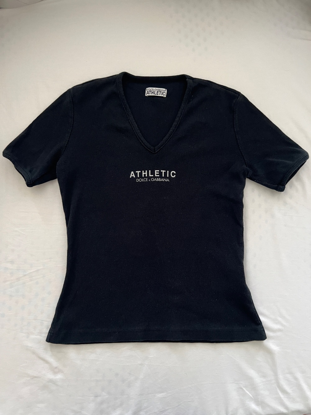 Dolce & Gabbana Black V-Neck Athletic Logo Tee